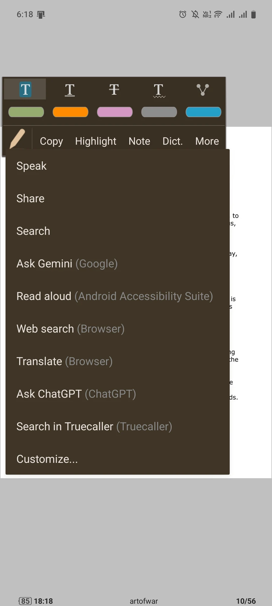 Original More menu with Speak, Share, Search, Gemini, Android Read aloud, browser translation and ChatGPT.